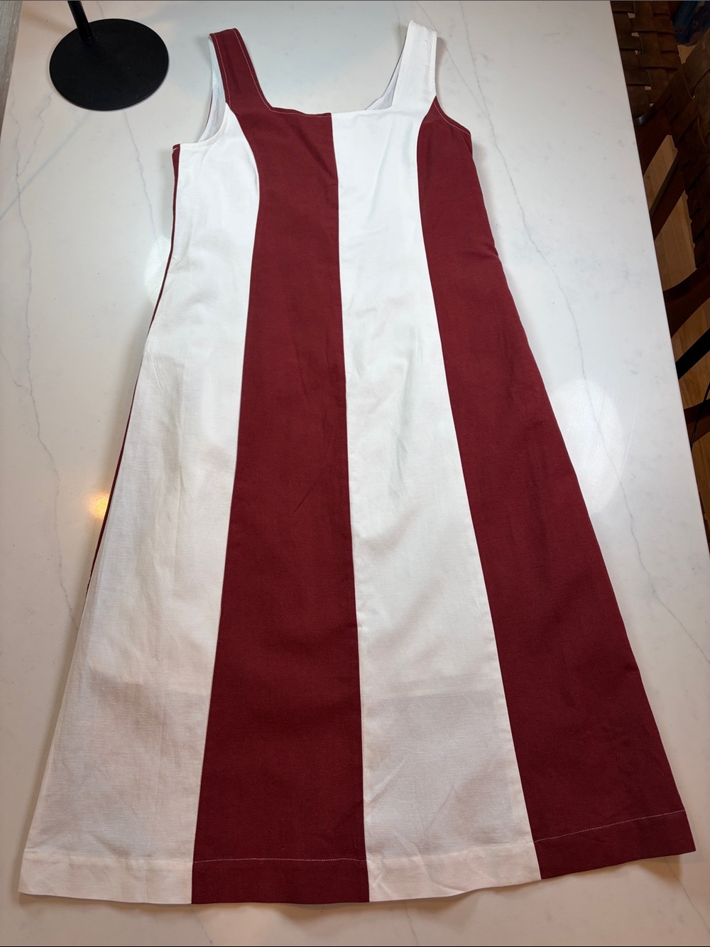 White and Burgundy Striped Tank Dress